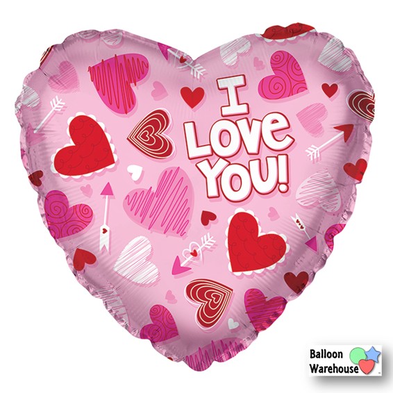 Фольгированные шары/ CTI/ 18″ Valentine/Love – I Love You Pink Scribble Hear
